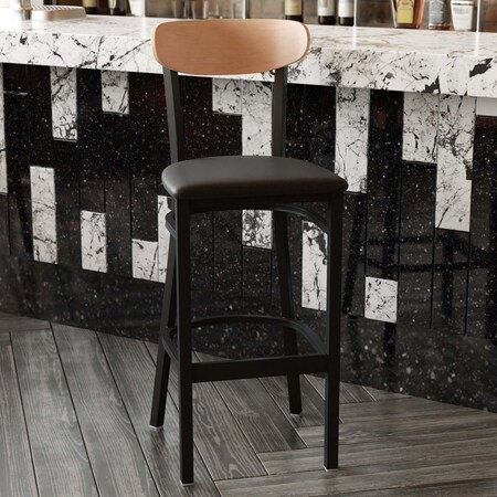 Flash Furniture Black Vinyl Seat Barstool with Natural Wood Back XU-DG6V6BV-NAT-GG